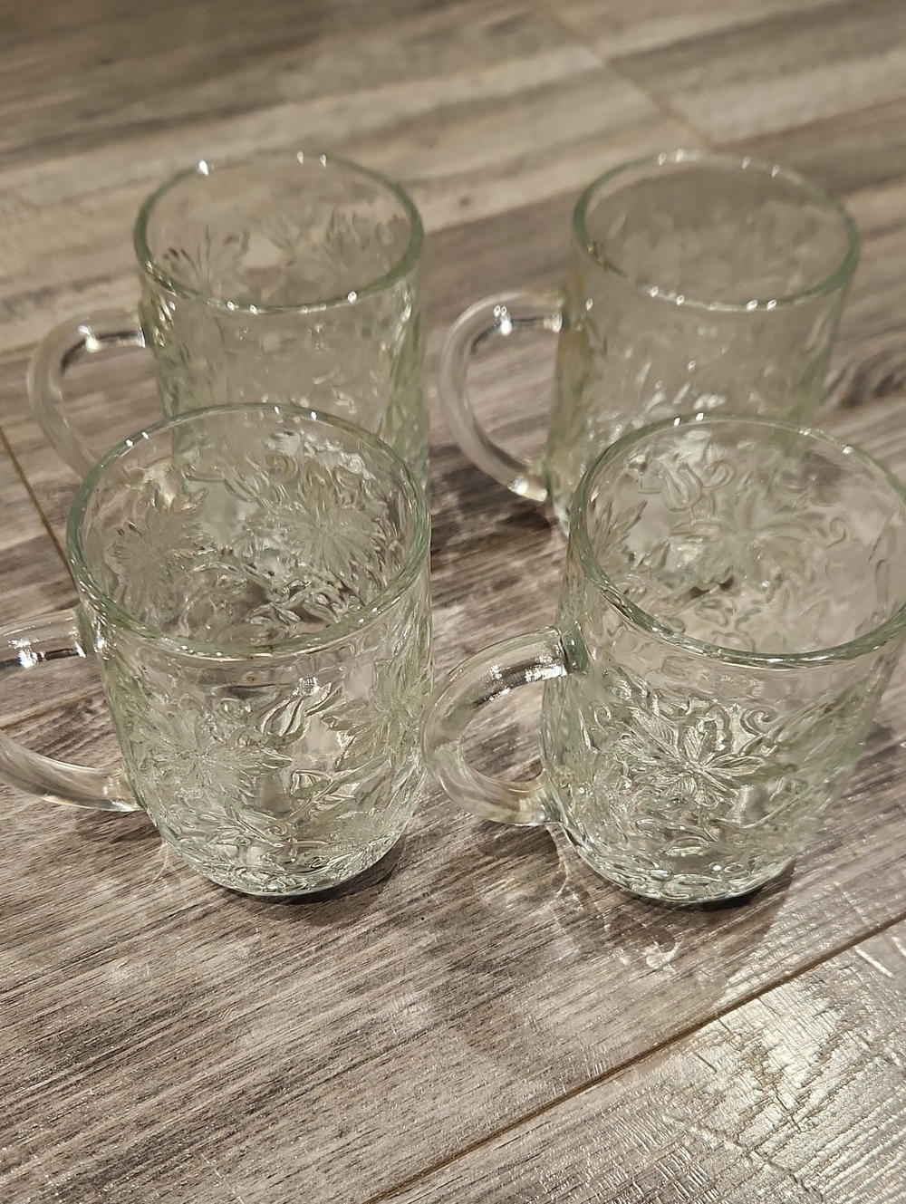 Princess House Fantasia Light Clear Floral Pressed Glass Mugs - Set of 4